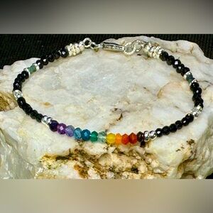 Spinel Rainbow Gemstone Bracelet with Sterling Silver Beads and clasp